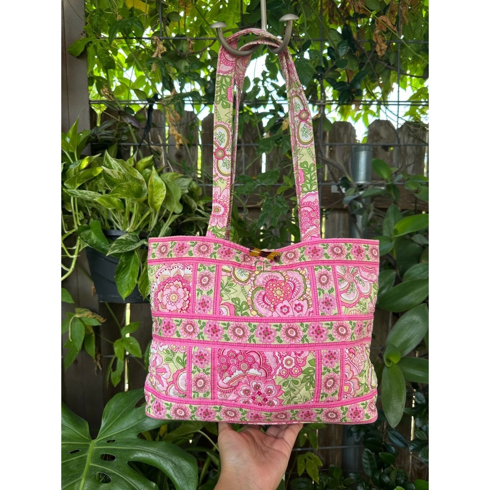 Vera Bradley Tic Tac Tote Petal Pink Quilted Floral Paisley Shoulder Bag